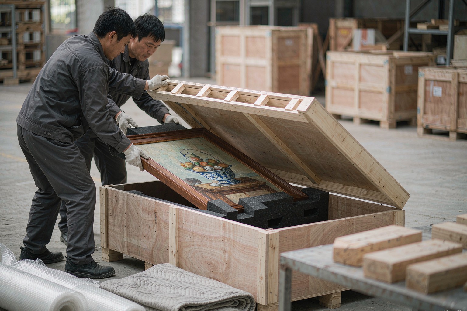 艺术品定制木箱包装与搬运作业